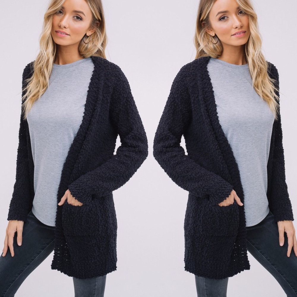 BLACK POPCORN TEXTURE CARDIGAN